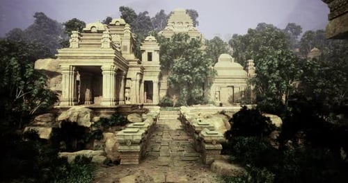 Mysterious Ancient Ruins Surrounded By Lush Greenery in a Serene Landscape