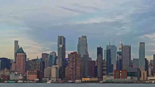 The majestic skyscrapers of New York City visible from New Jersey's shoreline