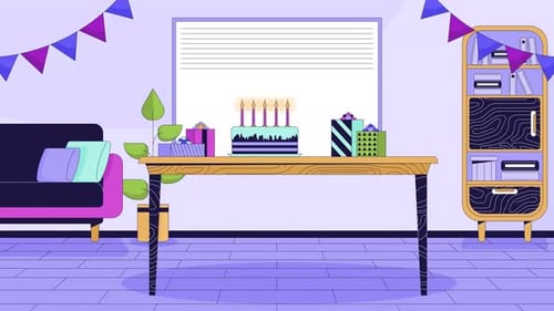 Animated Flat Design Birthday Party Celebration