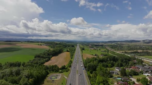 Aerial View of Highway Through Rural Landscape