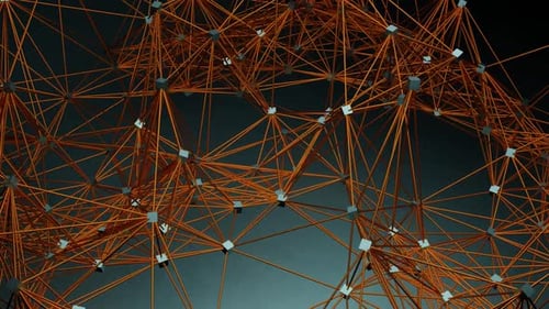 Abstract 3D Network of Orange and Silver Geometric Structures