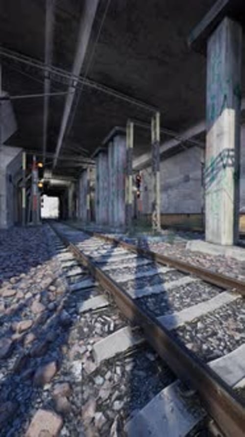 Train Track Passing Through GraffitiCovered Tunnel
