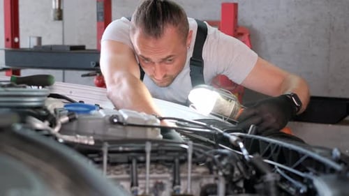 Professional Car Mechanic Repairs Car Engine Car Service