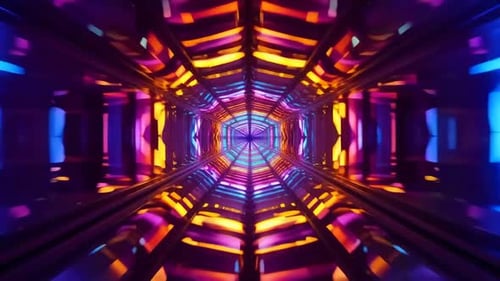 Animation abstraite de boucle VJ dans un tunnel hexagonal au néon coloré
