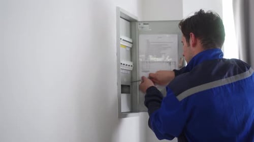 Electrician Repairing Circuit Breaker in a Home