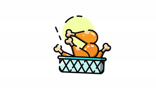 Animated Flat Design Chicken Drumsticks in Basket Loop
