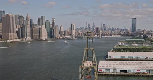 NYC New York Aerial v209 drone flyover industrial waterfront district capturing panoramic cityscape