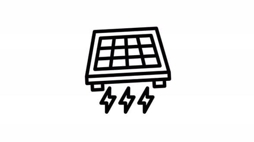 Animated Flat Design Solar Panel Icon with Energy Generation