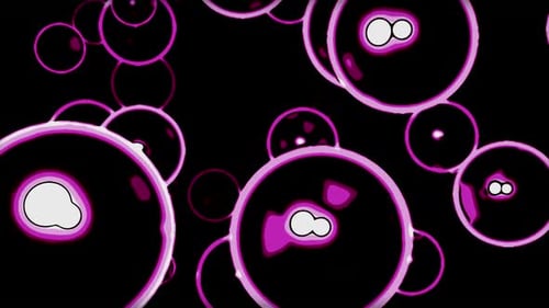 Formes circulaires roses et violettes abstraites sur fond noir