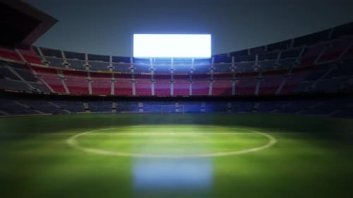 Football Stadium At Night. An Imaginary Stadium Is Modelled And Rendered, 3d Rendering