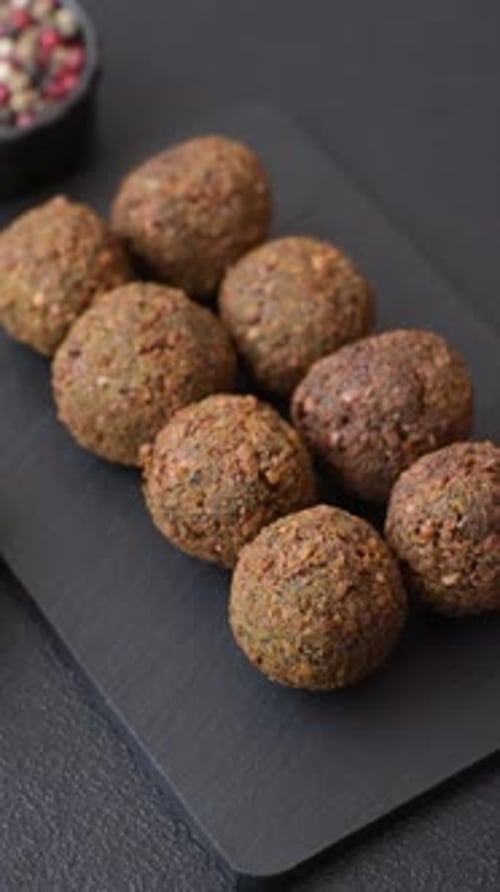 Falafel, a hearty Arabic dish made from boiled chickpeas for vegetarians. Chickpea falafel