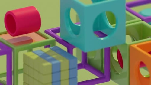 Colorful 3D Geometric Blocks and Shapes Animation