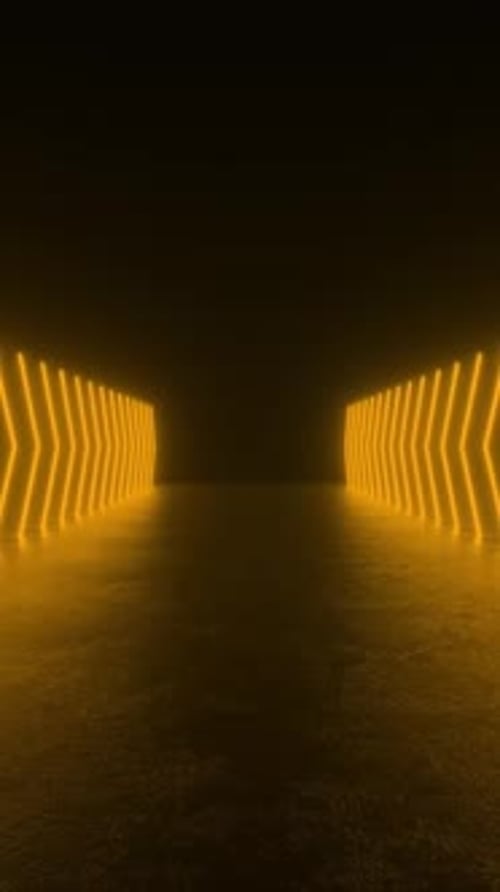 A tunnel illuminated by yellow lights. 4K 3D Animation Loop Futuristic Sci Fi Lines
