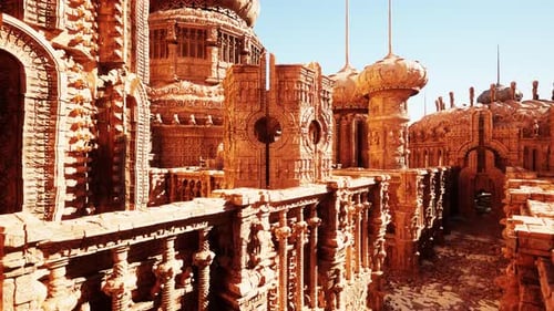 An Ornate Stone Temple Wall with Intricate Carvings and Designs