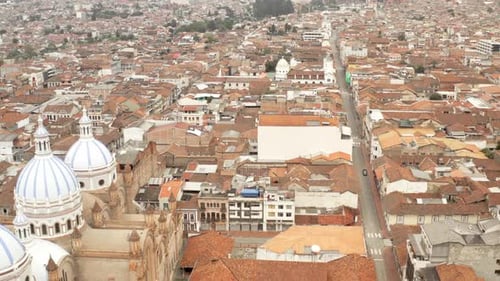 Empty City of Cuenca, Ecuador, during locked down of the Covid19 pandemia from a drone perspective
