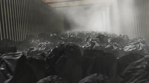 Pollution Concept: Endless Pile of Black Garbage Bags