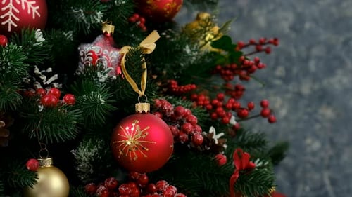 Festive Christmas Tree with Red and Gold Ornaments