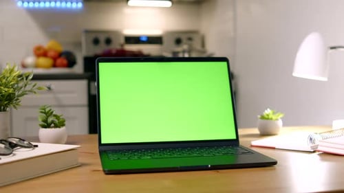 Laptop Green Screen Display On Home Work Room Background Mock Up For Video Call