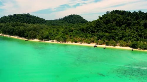 4K Cinematic nature drone footage of a panoramic aerial view of the beautiful beaches and islands su