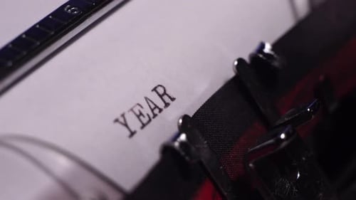 Year 1997, Typing on Blank White Paper in Vintage Typewriter, Close Up