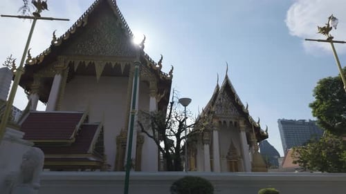 Temples Inside The Wat Uthai Tharam In The Huai Khwang District Of Bangkok, Thailand. Panning Shot