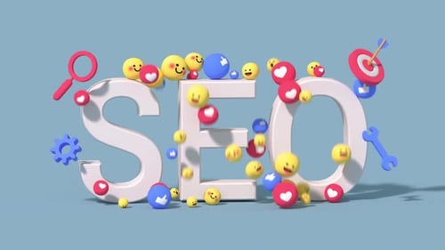 Conceito de marketing de otimização de SEO. Animação de renderização 3D em estilo minimalista de desenho animado
