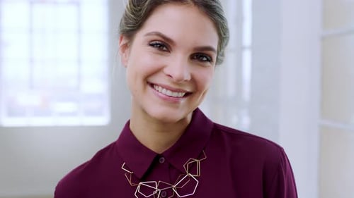 Smiling Brunette Woman Posing Indoors Close-Up Portrait