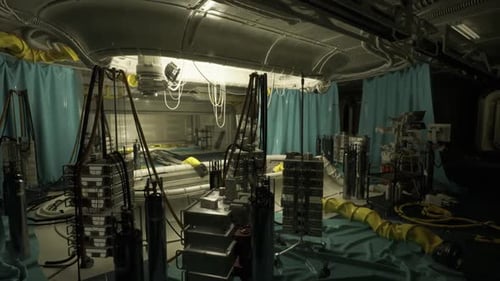 Salle de la station spatiale aux environs de l'habitat lunaire avec fournitures