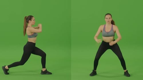 2In1 Split Green Screen Girl in Sportswear Doing Split Workout Burning Fat