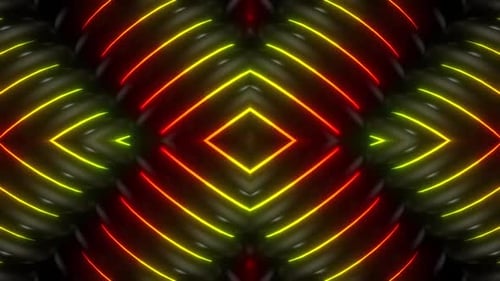 Des lignes de néon rouges et jaunes dynamiques pulsent sur une surface texturée foncée