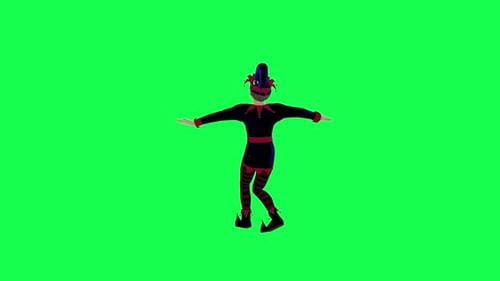Young blue elf dancing samba right angle on green screen