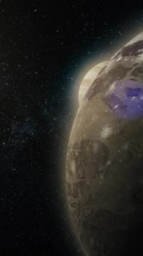 Realistic Moon and Jupiter-like Planet in Space Vertical View