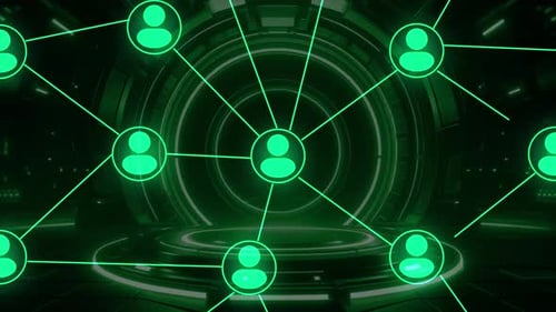 Futuristic Digital Network of User Connections Expanding with Green Glow