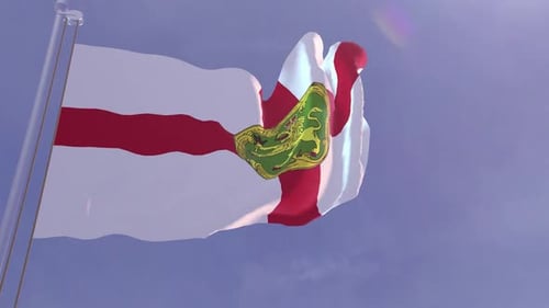 Realistic 3D Alderney Flag Waving in the Wind