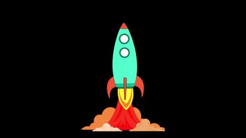 Animated Rocket Blasting Off in Flat Design Style
