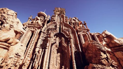 A Towering Building Adorned with Ornate Statues on Its Walls