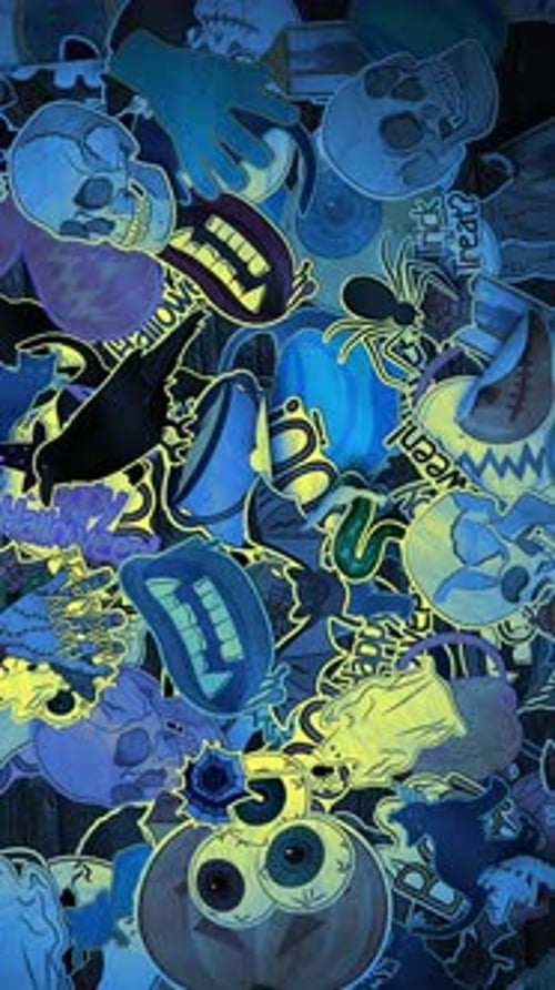 Neon Halloween Stickers Falling Animation