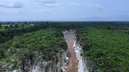 Flight Over The Narmada River Along The Marble Rocks At Bhedaghat In Jabalpur District, Madhya Prade