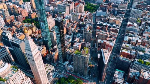 Moving slowly over the vast cityscape of New York.