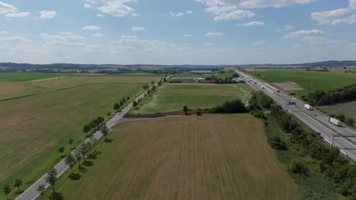 Aerial Footage of Field Near Highway in Austria