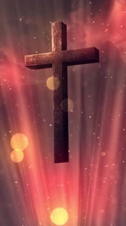 Christian Cross with Divine Light Rays and Floating Particles