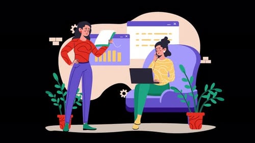 Two women collaborating in a modern office space