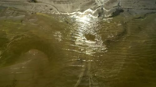 Shallow Calm Shore At Sunset. Aerial Shot