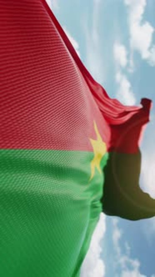 Realistic Burkina Faso Flag Waving in Vertical Shot