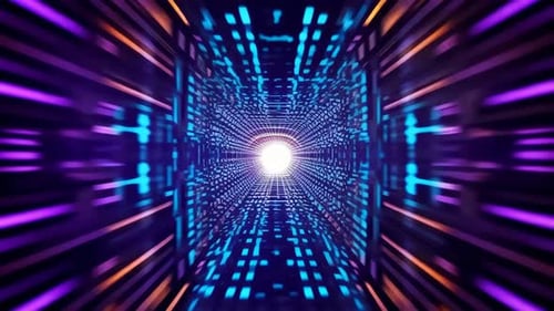 Gráfico futurista en movimiento del túnel de neón del ciberespacio