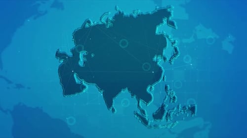 Digital Asia Map with Global Network Connections