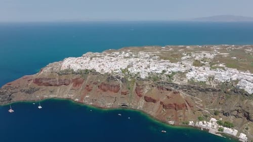 Aerial of Oia village in the Aegean Sea, Greece