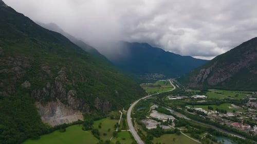 Aerial View of Austrian Dolomites Verdant Slopes and Peaks