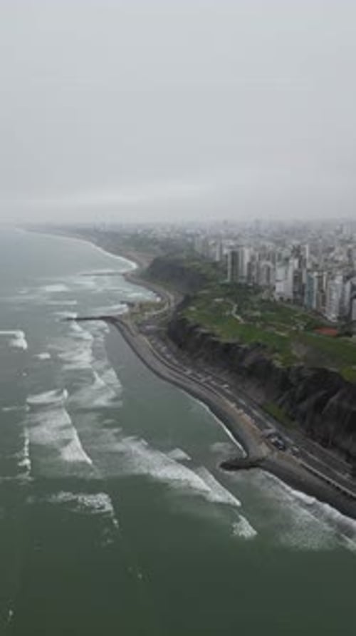 Aerial view of costa verde shore in Lima, Peru