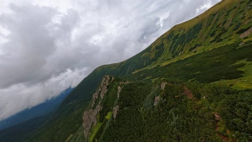 Top Aerial View of Drone View of Green Mountains Beautiful Landscape Cloud Sky Carpathians Mountains